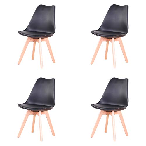Conjunto de 4 sillas, Silla de Comedor, Silla de tulipán de Estilo nórdico, Adecuada para Sala de Estar, Comedor (Negro) Conjunto de 4 sillas, Silla de Comedor, Silla de tulipán de Estilo nórdico, Adecuada para Sala de Estar, Comedor (Negro)