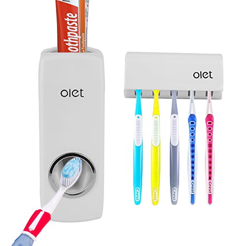 Conjunto de dispensador de pasta de dientes y organizador de cepillos de dientes de Carryme, Black and White