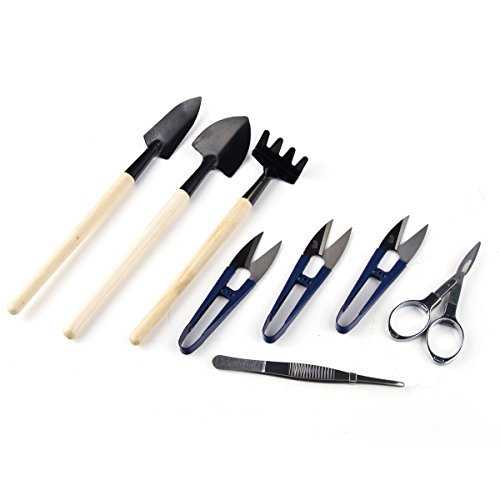 Conjunto de herramientas para bonsai, incluye tijeras de podar, tijeras plegables, minirrastrillo, cortadora de hojas y brotes, juego de 8 piezas