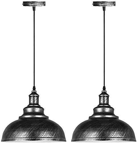 Conjunto de la lámpara pendiente de la luz de techo colgante 2 Industrial Shade E27 retro del metal de la lámpara colgante de luz de montaje for la cocina Comedor Salón Restaurante, 29cm de diámetro,