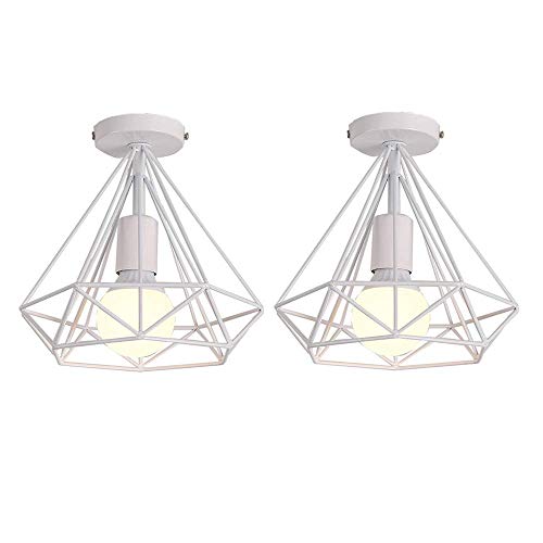 Conjunto de luces en forma de diamante retro 2 de techo lámpara de techo 25 cm Pantalla de estar Cocina Dormitorio - Blanco