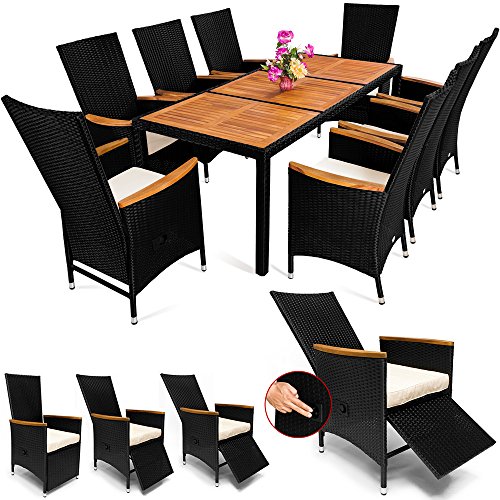 Conjunto de muebles de jardín poliratán Cojines de 7cm de grosor + tablero madera de acacia sillas reclinables 17 Piezas Conjunto de muebles de jardín poliratán Cojines de 7cm de grosor + tablero madera de acacia sillas reclinables 17 Piezas