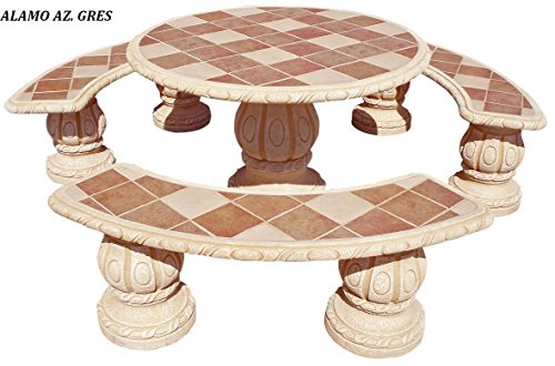 Conjunto Mesa Comedor Jardin DE Piedra Artificial con Fibra.Mesa Redonda + 3 Bancos .Alamo Ocre (GRESOCRE) Conjunto Mesa Comedor Jardin DE Piedra Artificial con Fibra.Mesa Redonda + 3 Bancos .Alamo Ocre (GRESOCRE)