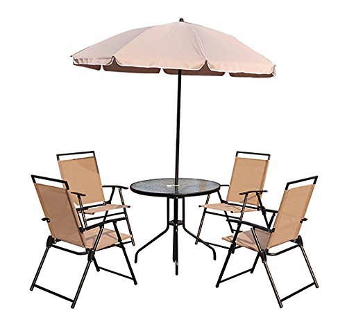 Conjunto Muebles Jardin 4 Sillas Mesa de Comedor Redonda y Sombrilla Parasol