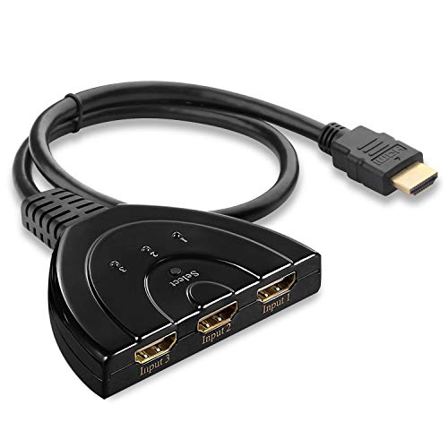 Conmutador HDMI 3 x 1 marca YCTC de 3 puertos con soporte para audio y vídeo HDCP, 3D, 1080p para Blu-Ray, Chromecast, Fire TV stick, HD-DVD, Xbox 360 y Roku