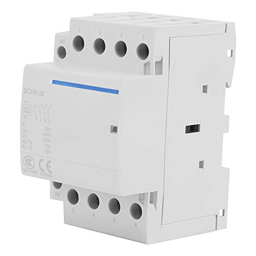 Contactor de CA Doméstico, 4P (2NO + 2NC) 32A/12A Contactor Modular para Electrodomésticos, Montaje en Riel DIN de 35 mm, 1,000,000 de Vida Mecánica(AC230V)