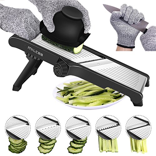 Cortador de mandolina de acero inoxidable, cortador de mandolina ajustable para cocina, comida, mandolina y verduras, para frutas y verduras, de papel, fino a 6 mm