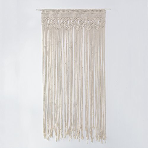 Cortina de macramé de gran tamaño hecha a mano con hilo de algodón, para colgar en la pared, en puertas o como fondo de decoración en bodas o fiestas
