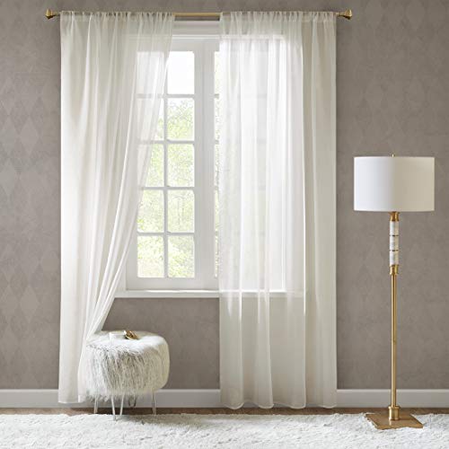Cortinas para ventana Doris con aspecto de lino, estructura de lino, para dormitorio, transparentes, de color blanco, Estilo clásico., blanco crudo, 2x H/B: 245/140 cm