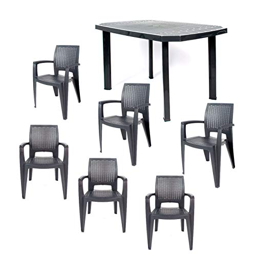 CREVICOSTA QUALITY MARK MARCAS DE CALIDAD Conjunto Silla Caribe Mesa Viana RECTANGUALAR 6 PLAZAS. Resina Antracita. CREVICOSTA QUALITY MARK MARCAS DE CALIDAD Conjunto Silla Caribe Mesa Viana RECTANGUALAR 6 PLAZAS. Resina Antracita.