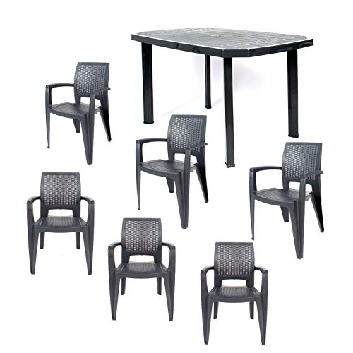 CREVICOSTA QUALITY MARK MARCAS DE CALIDAD Conjunto Silla Caribe Mesa Viana RECTANGUALAR 6 PLAZAS. Resina Antracita.