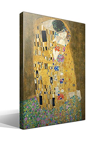 cuadrosfamosos.es - Cuadro wallart - El Beso de Gustav Klimt - Impresión sobre Lienzo de Algodón 100% - Bastidor de Madera 3x3cm - Ancho: 55cm - Alto: 75cm