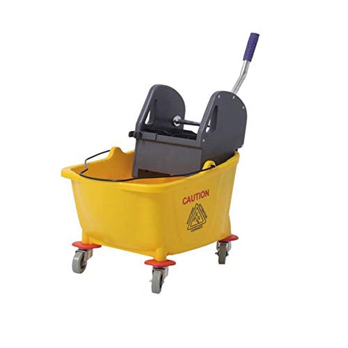 Cubo profesional amarillo Clim Profesional® de 32 litros con ruedas y prensa para fregonas industriales o de Kentucky