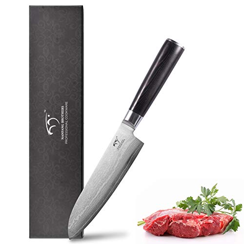 Cuchillos de Cocina de Damasco, Mejora 67 Capas de Cuchillo De Acero de Damasco, Cuchillo de Cocina Afilado (7" Cuchillo Santoku)