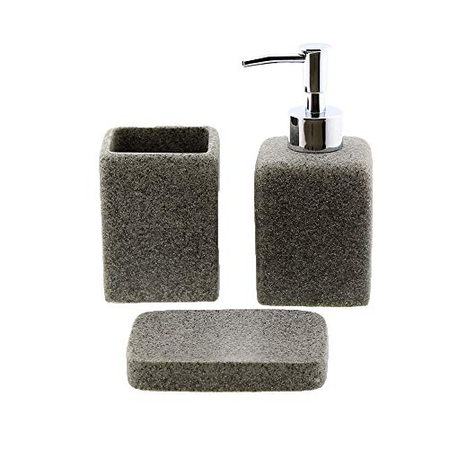 Cuco´S Nest Set de Baño de 3 Piezas - 1x Porta Cepillos 1x Dispensador de Jabón 1x Jabonera - Juego de Accesorios para Baño de 3 Elementos Fabricados con Resina Mod. Rose