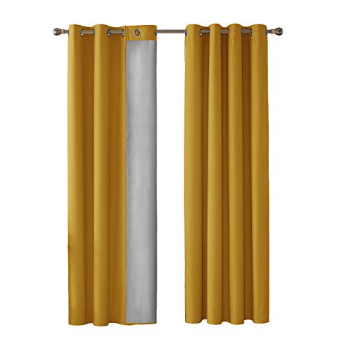 Deconovo Cortina para Habitación Matrimonio Estilo Moderno Elegante con Ojales 2 Piezas 132x160cm Amarillo