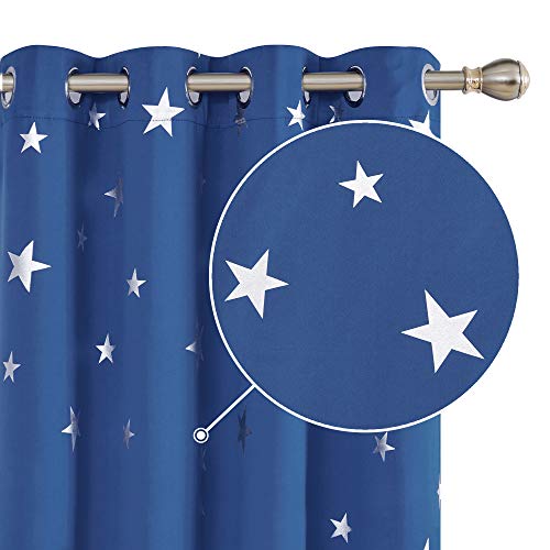Deconovo Cortinas Dormitorio Moderno Suave Cortina Opaca para Ventanas de Habitación Juvenil Infantiles Estrella Plateada 117 x 183 cm Azul Oscuro