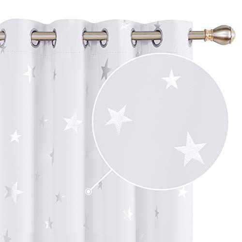 Deconovo Cortinas Opacas de Salón Térmicas Aislantes para Ventanas Infantiles Estrella Plateada 117 x 229 cm Gris Blanco