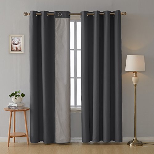 Deconovo Cortinas Termicas Aislantes Frio y Calor para Ventanas con Forro de Gris Plata 2 Paneles 117 x 138 cm Gris Oscuro