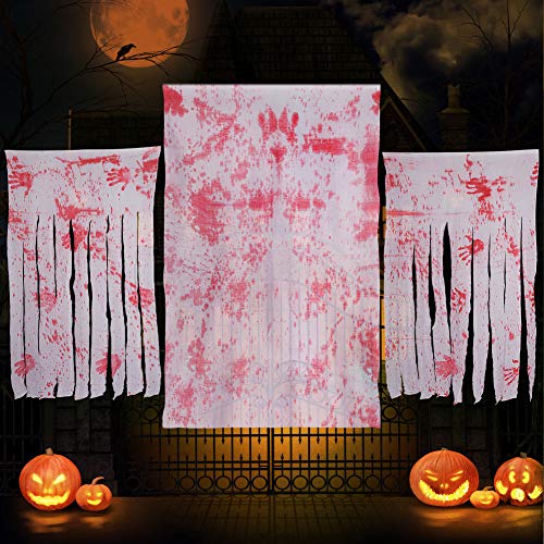 Decoraciones de Halloween Paño Tela de Halloween mantel- 2 cortinas de entrada de Halloween + 1 cubierta de mesa gigante para la decoración de la fiesta de Halloween para exteriores