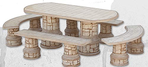 DEGARDEN Conjunto de Mesa 183cm. Carla Comedor Alargada y Bancos para jardín o Exterior de hormigón-Piedra púlido DEGARDEN Conjunto de Mesa 183cm. Carla Comedor Alargada y Bancos para jardín o Exterior de hormigón-Piedra púlido