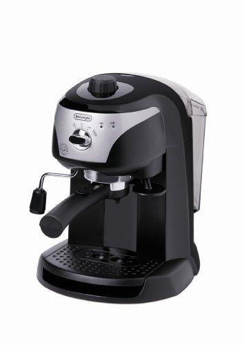 DeLonghi EC221.CD Cafetera de bomba tradicional, 15 bar de presión, deposito de agua 1L, espumador de leche, uso con café molido o filtros monodosis, 1100 W, Acero Inoxidable, Negro DeLonghi EC221.CD Cafetera de bomba tradicional, 15 bar de presión, deposito de agua 1L, espumador de leche, uso con café molido o filtros monodosis, 1100 W, Acero Inoxidable, Negro