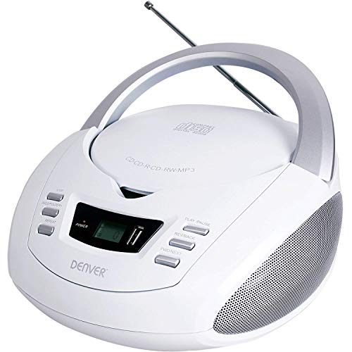 Denver TCU-211WHITE Reproductor de CD, Blanco. Dispone de Altavoces x 1 W. Radio FM. Reproducción de MP3 a través de USB/CD