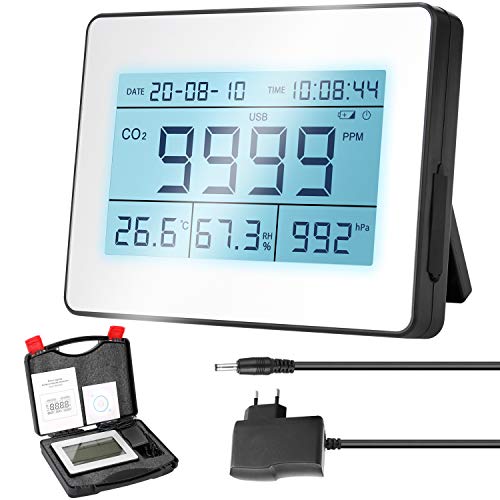 Detector de dióxido de carbono con registro de datos LCD profesional con concentración de CO2 Temperatura del aire Humedad Detección de presión barométrica Calendario perpetuo Función de