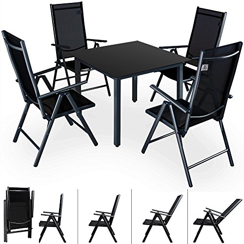 Deuba Conjunto de jardín Juego de Mesa y sillas Plegables de Aluminio Negro para 4 Personas Interior o Exterior terraza Deuba Conjunto de jardín Juego de Mesa y sillas Plegables de Aluminio Negro para 4 Personas Interior o Exterior terraza