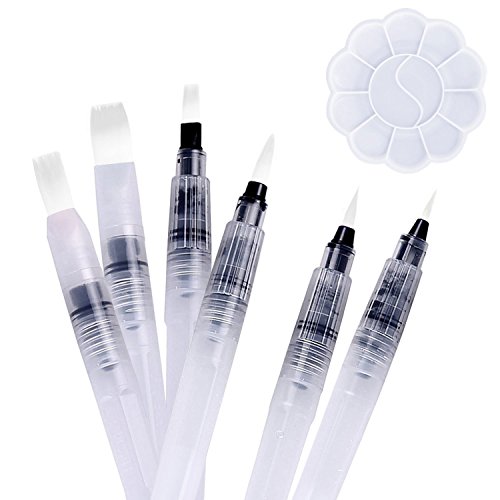 DigHealth 6 Piezas Pincel de Agua by, Water Brush Recargable con Deposito de Agua Rellenable, Rotuladores Acuarelables con Paleta de Pintura de Mezcla, con Punta Fina y Piso, para Pintura Artistica DigHealth 6 Piezas Pincel de Agua by, Water Brush Recargable con Deposito de Agua Rellenable, Rotuladores Acuarelables con Paleta de Pintura de Mezcla, con Punta Fina y Piso, para Pintura Artistica