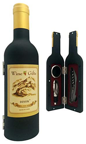 DISOK - Set Botella Vino 3 Piezas en Caja de PVC de Regalo - Set de Vino Abrebotellas, Abridores para Detalles de Bodas, Bautizos y Comuniones. Regalos Originales
