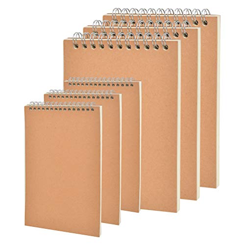 DODUOS 6 PCS Cuadernos de Bocetos Espiral A5+A6 Cuaderno de Notas en Blanco con Cubierta de Kraft Bloc de Notas Espiral para Dibujar, Escribe, Estudiantes, Profesores（60 hojas / 120 páginas）