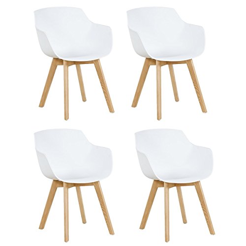 DORAFAIR Pack de 4 Sillón Tower Blanca Silla de Comedor Silla Escandinava,Pata Madera de Haya, Estilo Nórdico - Blanco DORAFAIR Pack de 4 Sillón Tower Blanca Silla de Comedor Silla Escandinava,Pata Madera de Haya, Estilo Nórdico - Blanco