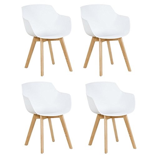 DORAFAIR Pack de 4 Sillón Tower Blanca Silla de Comedor Silla Escandinava,Pata Madera de Haya, Estilo Nórdico - Blanco