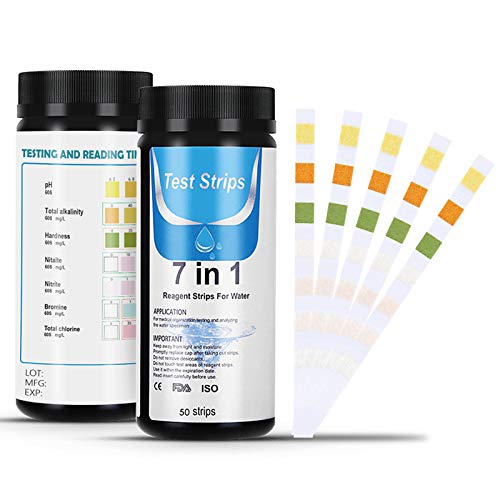 Dustgo Tiras de Prueba de Piscina- Medidor ph 7 en 1 con 50 PCS para Pruebas cualitativas y Semi-cualitativas de la Calidad del Agua, como PH,Cloro Residual para Piscinas, spas, estanques Dustgo Tiras de Prueba de Piscina- Medidor ph 7 en 1 con 50 PCS para Pruebas cualitativas y Semi-cualitativas de la Calidad del Agua, como PH,Cloro Residual para Piscinas, spas, estanques