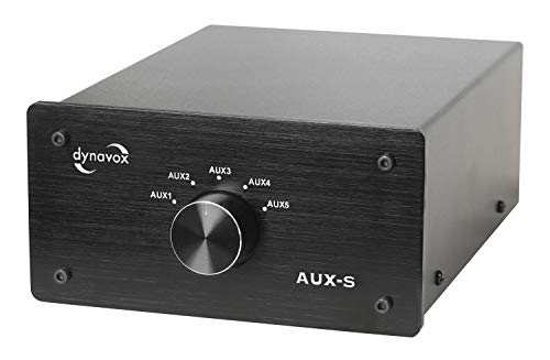 Dynavox Conmutador de extensión de Entrada AUX-S con Carcasa de Metal con 5 entradas RCA, para Amplificador estéreo y Envolvente, Color Negro