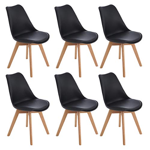 EGGREE Pack de 6 Sillas de Comedor Sillas Estilo Nórdico con Las Piernas de Madera de Roble Más Fuerte y Asiento Tapizado - Negro EGGREE Pack de 6 Sillas de Comedor Sillas Estilo Nórdico con Las Piernas de Madera de Roble Más Fuerte y Asiento Tapizado - Negro