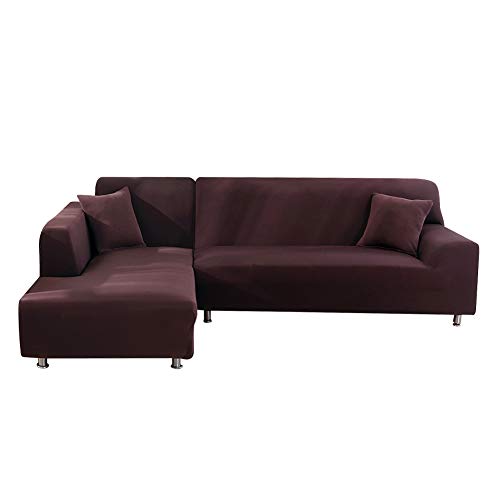 ele ELEOPTION - Funda de sofá elástica, Conjunto de 2 Fundas, para sofá de 3 Personas en Forma de L, Incluye 2 Fundas de cojín, Café