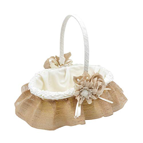 Elegante Cesta Artesanal Rústica con Flores de Yute para Arras, Pétalos o Anillos de Boda. Complementos. Regalos Originales. Detalles de Bodas, Comuniones, Bautizos. CC