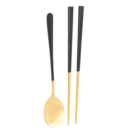 Emoshayoga Juego de cucharas de Palillos de Estilo Italiano Vintage de vajilla para Oficina para lonchera(Black Gold Spoon Chopsticks)