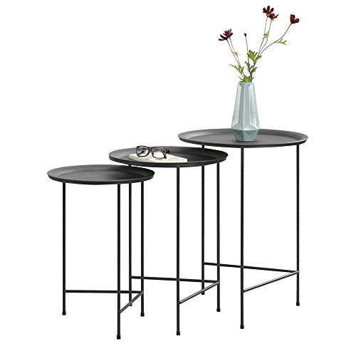 [en.casa] Set de 3 Mesas de Centro 50cm x 35cm, 55cm x 40cm, 60cm x 45cm Mesa Auxiliar de Salón Mesa de té Mesa de café Negro