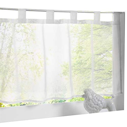 ESLIR Visillo con trabillas para cocina, cortinas de Bistrogardinen transparente Stores Cortinas Voile Blanco BxH 60 x 145 cm 1 pieza