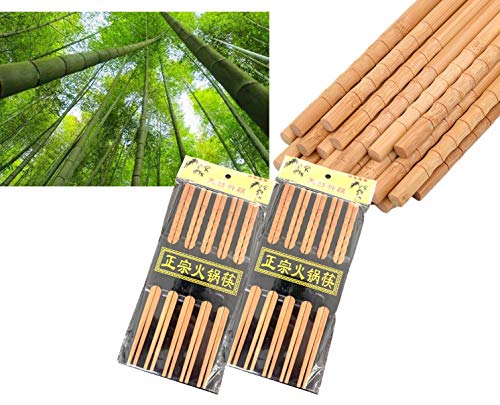 ESTART 20 pares de palillos de bambú, diseño de articulación de bambú, cabeza cuadrada, palillos calientes, palillos para servir, palillos de madera, palillos reutilizables, 24 cm