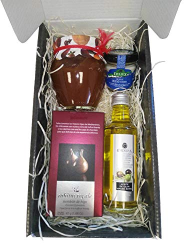 Estuche Regalo con Productos Gourmet Naturales para Regalo con AOVE de 100 ml, Rabitos Royale, Crema de Queso de Oveja y vaca de 30 g, Mermelada de Melocotón.