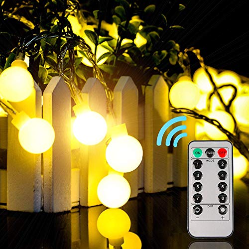 EUKO Guirnalda luces exterior 10 m 100 LEDs impermeable Cadena de luces 8 Modos con Control Remoto para Dormitorio,Jardines,Boda,Cumpleaños (blanco cálido)
