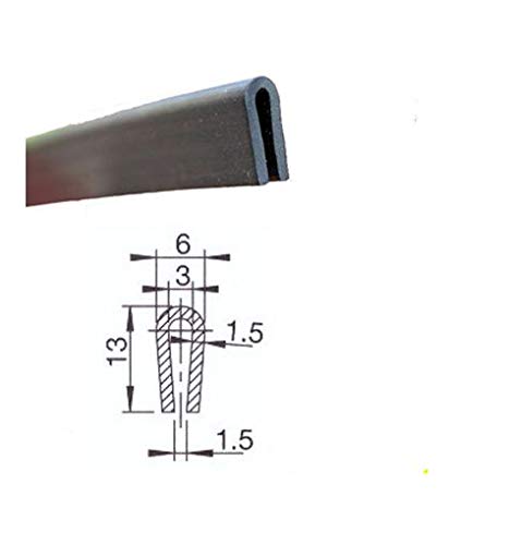 eutras Protector de bordes 2323 Capacidad FP3008 Protector de cantos Perfil de junta de goma spalt métrica 1,5 – 3,0 mm, Negro, 10 m