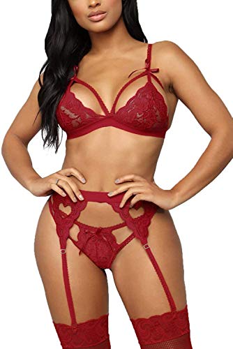EVELIFE Conjunto de Lencería Mujer Sujetadores con Liguero Sexy Lencería 3 Piezas Tanga y Liguero Sin Medias(Vino Tinto M) EVELIFE Conjunto de Lencería Mujer Sujetadores con Liguero Sexy Lencería 3 Piezas Tanga y Liguero Sin Medias(Vino Tinto M)