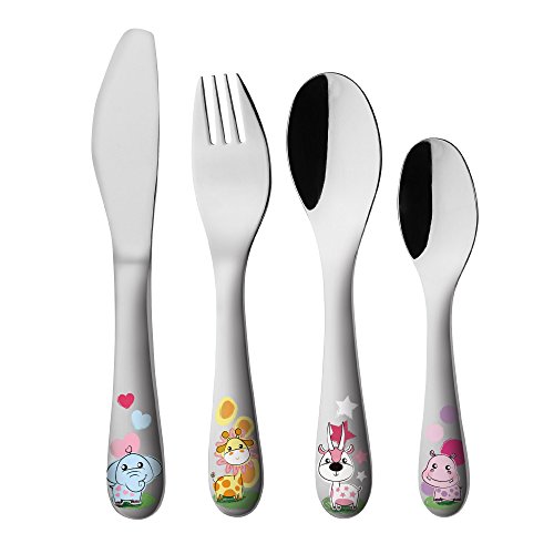 Exzact Cubertería Infantil 4 Pieza para niños de Acero Inoxidable - 1 x Cena Cuchillo, 1 x Cena Tenedor, 1 x Cena Cuchara, 1 x Cuchara pequeña (con Ilustraciones) Exzact Cubertería Infantil 4 Pieza para niños de Acero Inoxidable - 1 x Cena Cuchillo, 1 x Cena Tenedor, 1 x Cena Cuchara, 1 x Cuchara pequeña (con Ilustraciones)