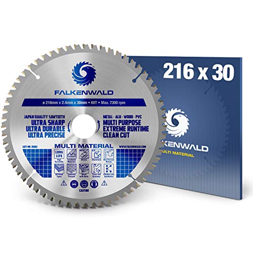 FALKENWALD - Hoja de Sierra Circular 216 x 30 mm - Ideal para Madera - Metal y Aluminio - Disco de Corte compatible con Sierra Tronzadora y Sierra Circular de Bosch & Makita