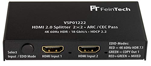FeinTech VSP01222 - Divisor HDMI 2.0 (2 entradas, 2 Salidas, Escala ARC, Pasaporte para Receptor AV 4K, 60 Hz, HDR FeinTech VSP01222 - Divisor HDMI 2.0 (2 entradas, 2 Salidas, Escala ARC, Pasaporte para Receptor AV 4K, 60 Hz, HDR